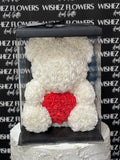 Large White with Red Heart Rose Bear