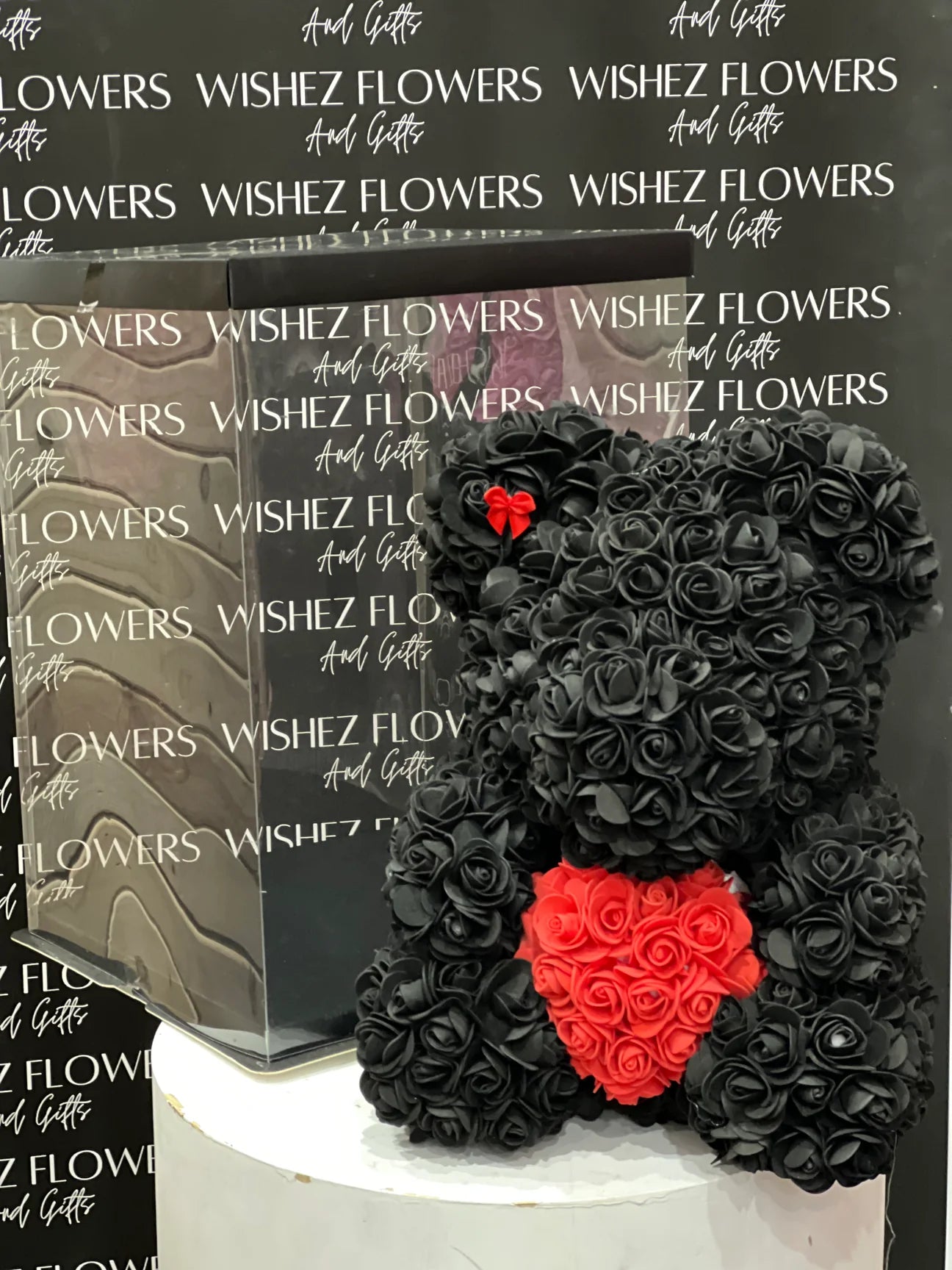 Large Black with Red Heart Rose Bear